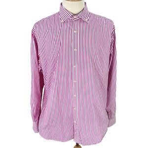 Thomas Dean Mens Dress Shirt Size XL Pink White Stripe‎ Cotton Button Up